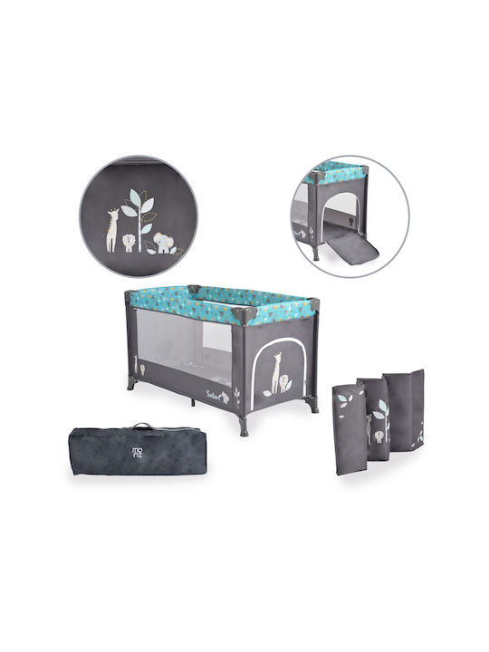 Moni Safari Playpen with Mattress Grey-Turquoise 125x65cm