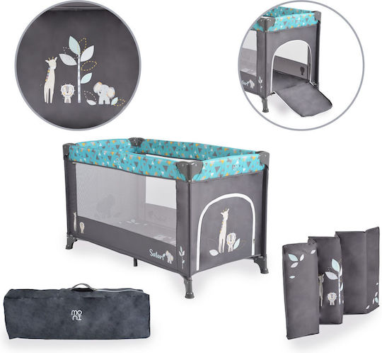 Moni Safari Παρκοκρέβατο με Στρώμα Grey-Turquoise 125x65cm