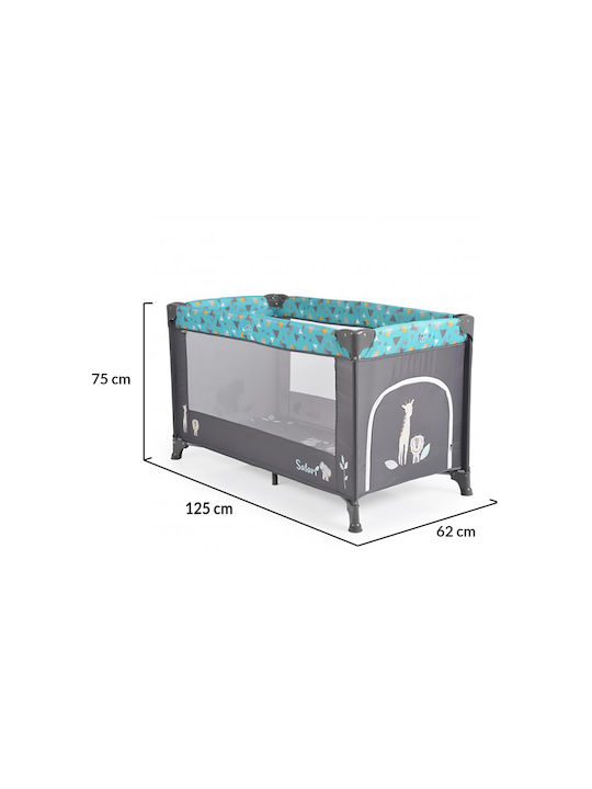 Moni Safari Playpen with Mattress Grey-Turquoise 125x65cm