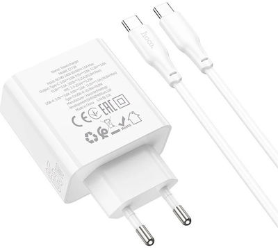 Hoco Зарядно с USB-A порт и USB-C порт и кабел USB-C 65W Доставка на енергия Бял (Awesome C113A)