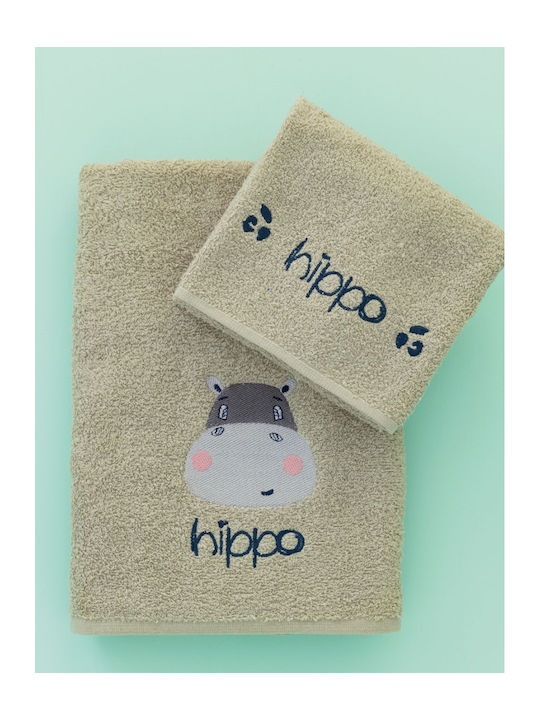 Palamaiki Hippo Σετ Βρεφικές Πετσέτες Μπεζ 2τμχ Βάρους 380gr/m²