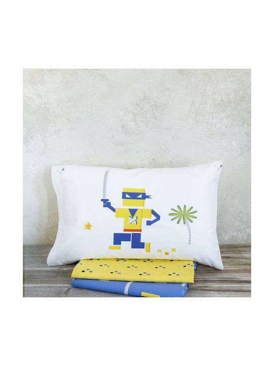 Nima Atari Set Kinderbettbezug Einzel mit Kissenbezug Baumwolle Blue/Yellow 160x240cm