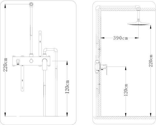 Interflex Fine Built-in Mixer, Hand Shower & Shower Head Set for Shower 2 Exits Complete Chrome