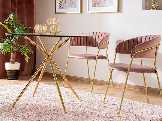Azalia Rundischer Küchentisch mit Glaser Oberfläche Gold 80x80x76cm