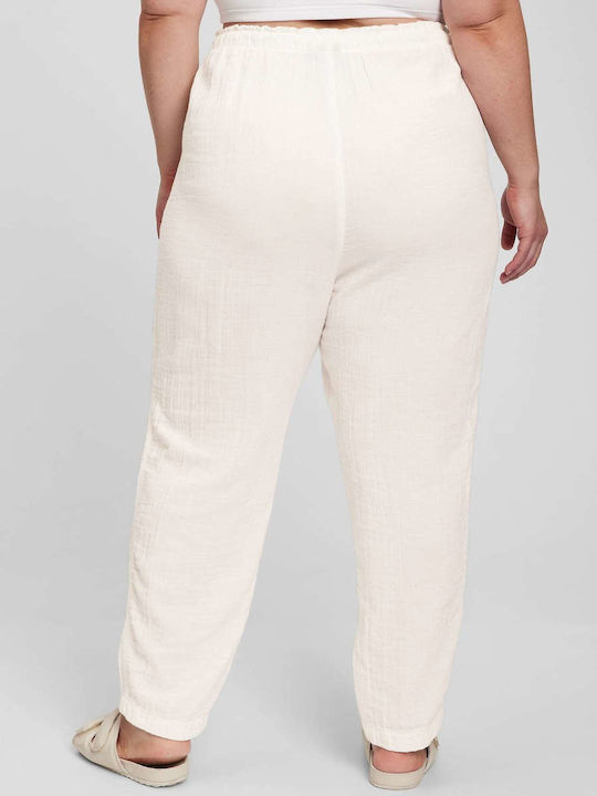 GAP Women's High-waisted Cotton Trousers with Elastic White