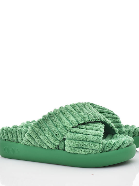 Buffalo Rey Damen Flache Sandalen in Grün Farbe
