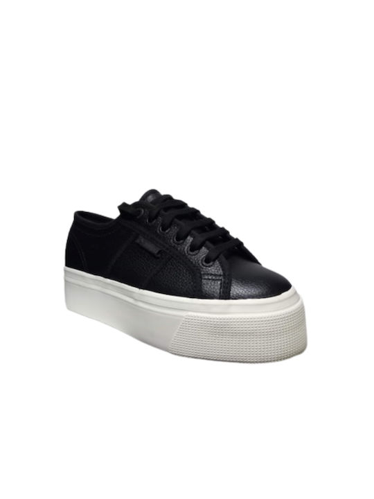 Superga 2287 Tumbled Leather Damen Flatforms Sneakers Schwarz