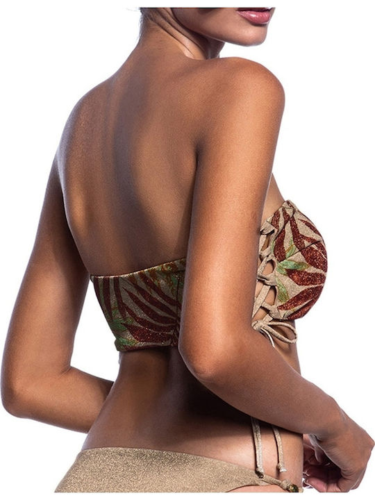 Indonesia Gold Strapless Bikini Top C Cup με Ενίσχυση Floral Μπεζ