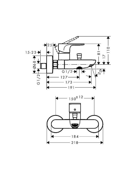 Hansgrohe Rebris S Αναμεικτική Μπαταρία Μπανιέρας Μαύρη