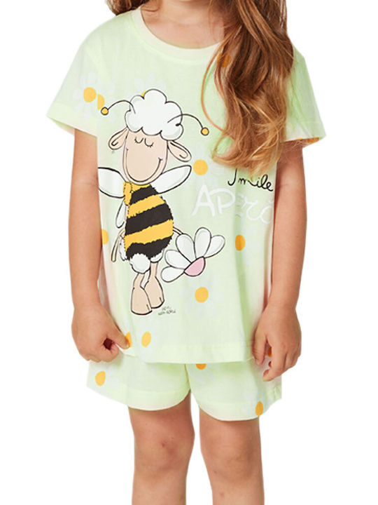 Happy People Set Top & Bottom Kids Summer Cotton Pyjamas Green