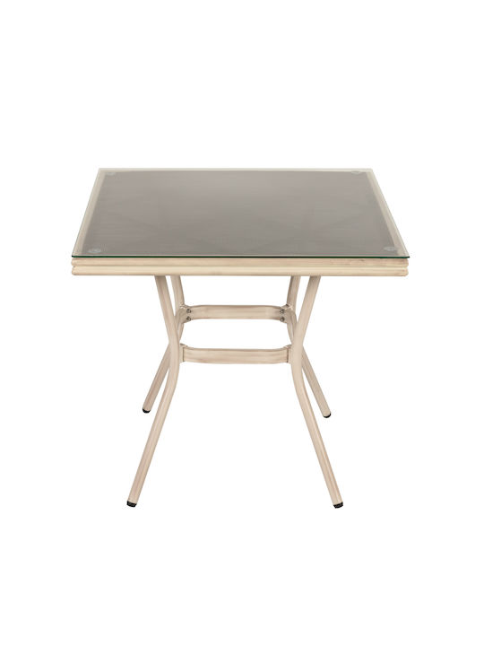 Angola Sitting Room Outdoor Free Standing Table with Glass Surface and Aluminum Frame White 80x80x75cm