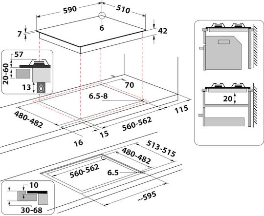 Whirlpool Gas Cooktop Autonomous 59x51εκ.