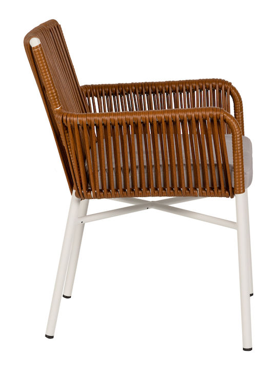 Fotoliu de Exterior Rattan Bluenile Alb / maro cu pernă 1buc 56x60x89cm.