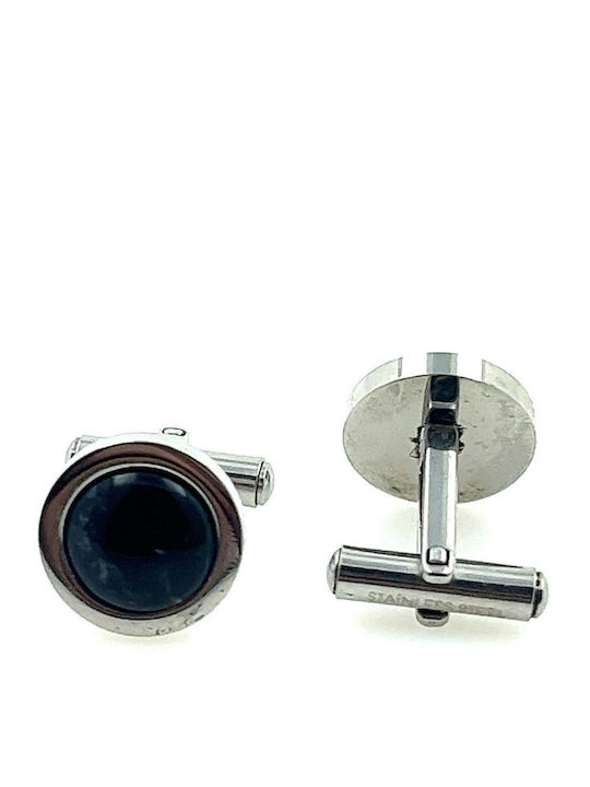 Men's Stainless Steel Cufflinks with Black Onyx