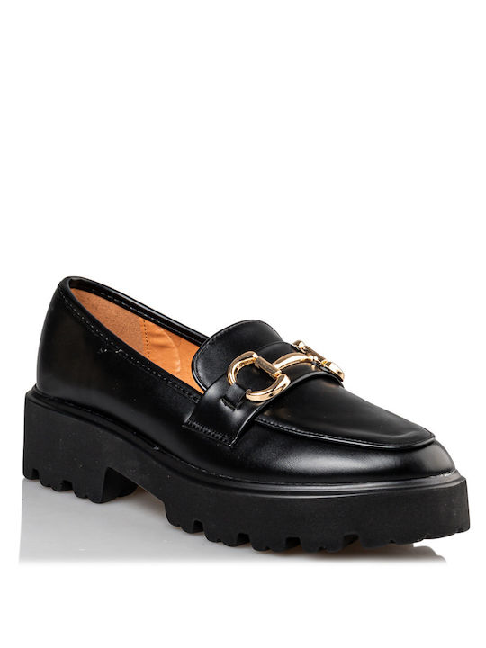 Envie Shoes Leather Women's Moccasins in Black Color