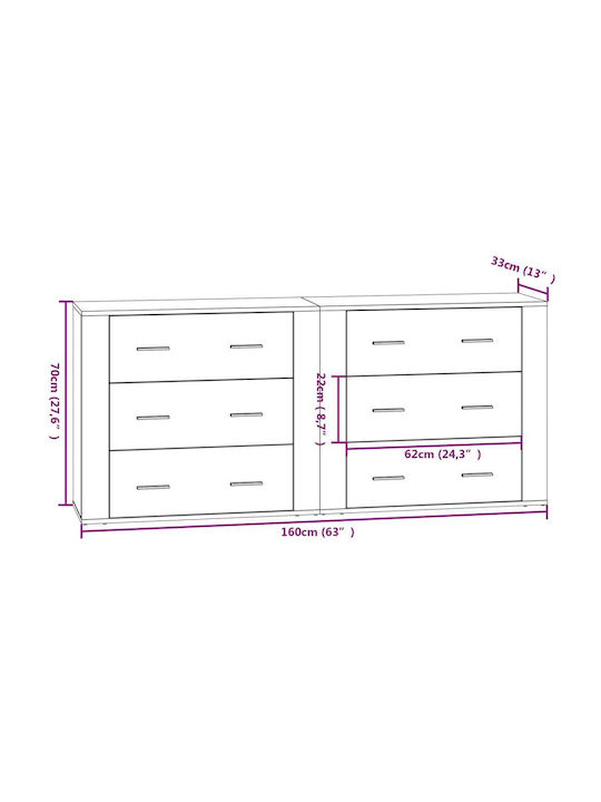vidaXL Kommode Für Schlafzimmer Holzschatten Rauch Eiche Mit 6 Schubladen 160x33x70cm