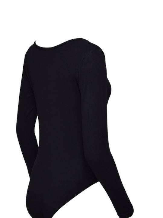 Apple Boxer Lingerie Wrap Long Sleeve Bodysuit Black