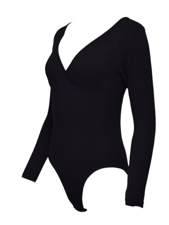 Lingerie Wrap Long Sleeve Bodysuit Black
