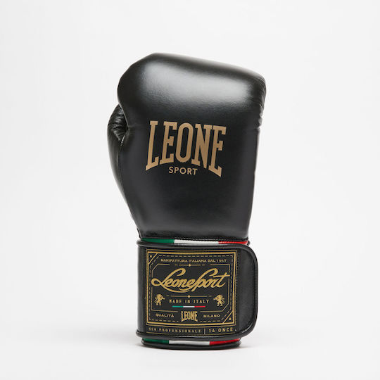 Leone Sport Orlando Tricolore Γάντια Πυγμαχίας Δερμάτινα για Αγώνα Μαύρα