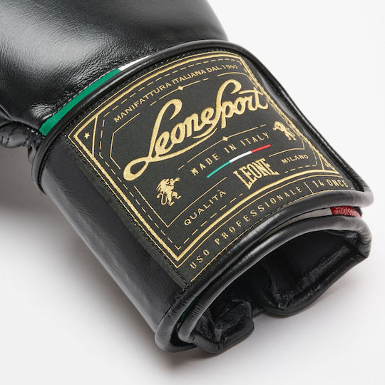 Leone Sport Orlando Tricolore Γάντια Πυγμαχίας Δερμάτινα για Αγώνα Μαύρα