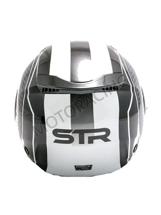 STR Tron Jet Helmet with Sun Visor ECE 22.05 1100gr Matt Black White