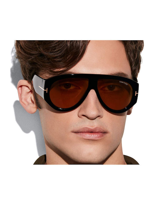 Tom Ford Bronson Male Sunglasses With Black Horn-Rimmed Frame And Brown Gradient Lens TF1044 01E