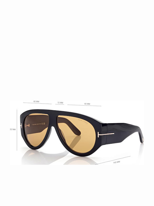 Tom Ford Bronson Male Sunglasses With Black Horn-Rimmed Frame And Brown Gradient Lens TF1044 01E