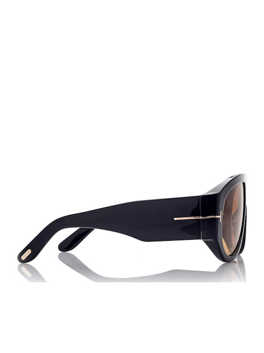 Tom Ford Bronson Male Sunglasses With Black Horn-Rimmed Frame And Brown Gradient Lens TF1044 01E