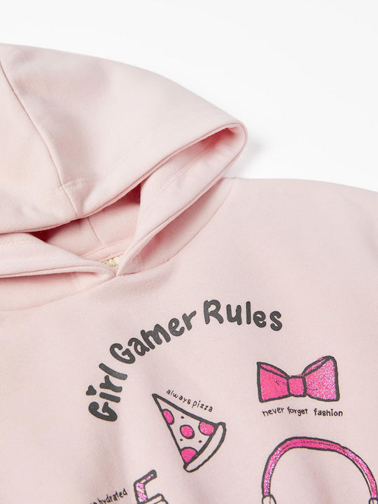 Fleece Kids Sweatshirt with Hood and Pockets Pink