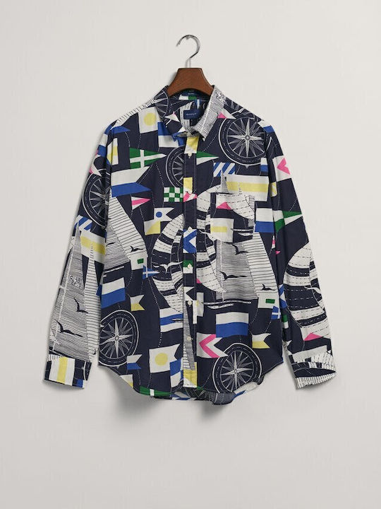 Long-sleeved Cotton Shirt in Wide Line Multicolour