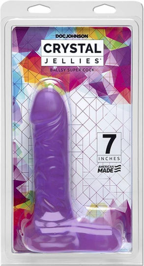 Doc Johnson Crystal Jellies Ballsy Super Cock Ρεαλιστικό Dildo με Όρχεις Purple 20cm