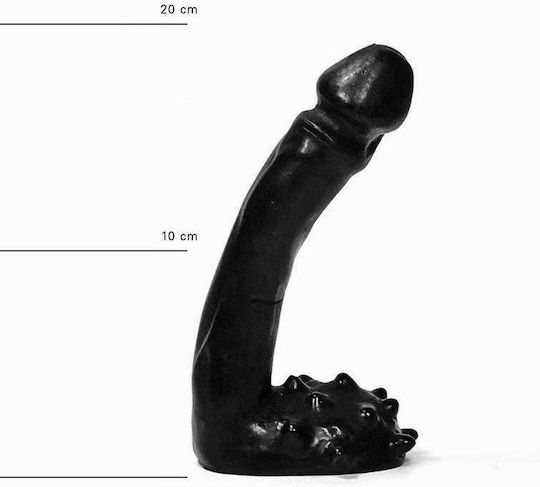 All Black Franklin Glass Dildo with Scrotum Black 19cm