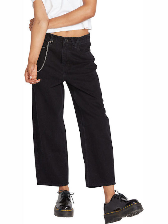 Weellow High Waist Women's Jean Trousers in Loose Fit Black