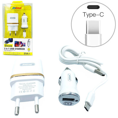 Încărcător cu Port USB-A și Cablu USB-C Albς (Q-DC60Β)