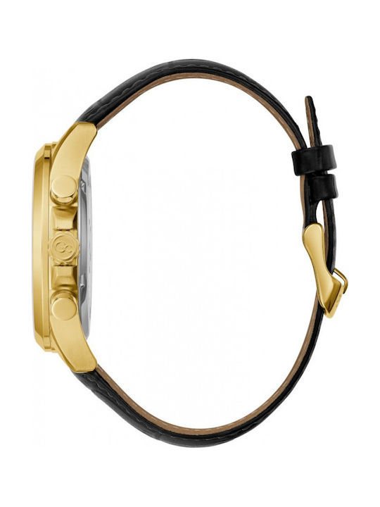 GC Watches Ανδρικό Ρολόι 44mm Χρονογράφος Μπαταρίας με Μαύρο Δερμάτινο Λουράκι