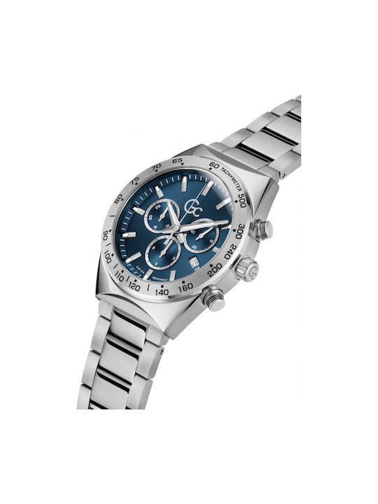 GC Watches Ανδρικό Ρολόι 41mm Χρονογράφος Μπαταρίας με Ασημί Μεταλλικό Μπρασελέ