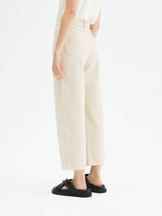 Compania Fantastica High Waist Women's Jean Trousers in Wide Line Beige