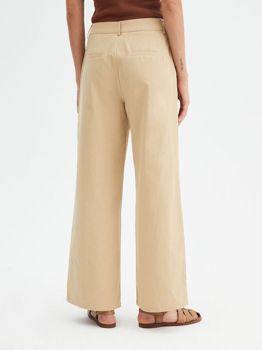 Compania Fantastica Women's Cotton Trousers in Straight Line Beige