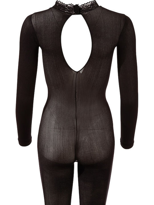 Mandy Mystery Long-Sleeved Catsuit Ouvert Секси Бодистокинг Черен