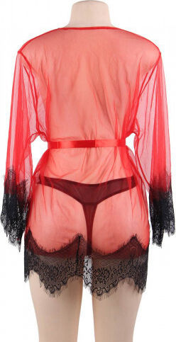CyprusLoveShop Sexy Σετ με Ρόμπα Unwrap Me Mesh Kimono with String Κόκκινο
