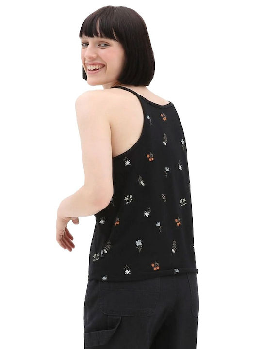 Vans Micro Ditsy Halter Women's Summer Blouse Cotton with Straps & Tie Neck Black