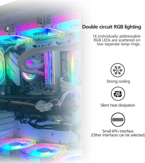 Lovingcool YM-01 Case Fan 120mm (1800rpm / 61cfm) με RGB Φωτισμό και Σύνδεση 3-Pin / 4-Pin Molex Λευκό