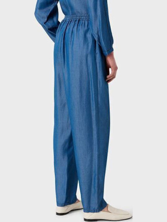 Damen Stoff Hose mit Gummizug Blau