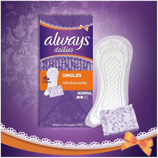 Always Dailies Singles Normal Daily Liners for Normal Flow 2 Drop 20pcs Individual Pocket