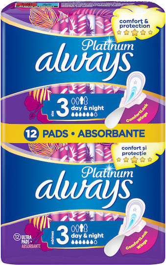 Always Platinum Ultra Night Sanitary Pads with Wings Comfort & Protection for Heavy Flow 6 Drops Size 3 Double Pack 2x3pcs