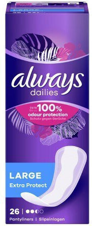Always Dailies Extra Protect Large Panty Liners for Heavy Flow 2.5 Drops 26pcs