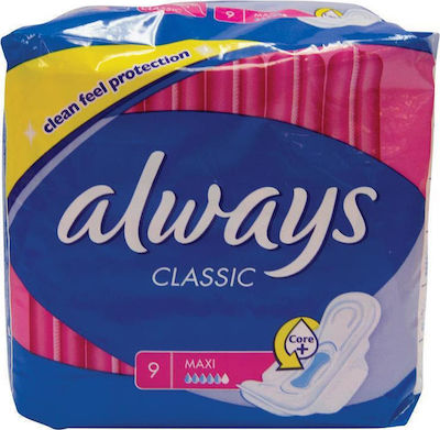 Always Classic Maxi Hygienepads mit Flügeln für Starke Strömung 5 Tropfen 9Stück