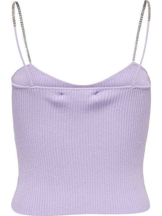 Bling Γυναικείο Crop Top με Τιράντες & V Λαιμόκοψη Λιλά