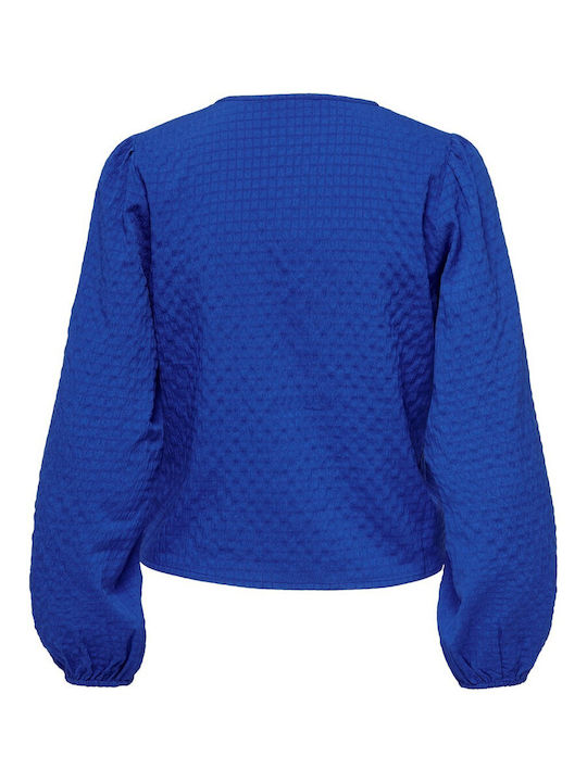 Only Women's Blouse Long Sleeve with V Neck Blue