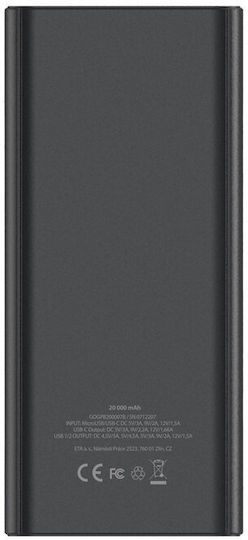 GoGEN PB200007B Power Bank 20000mAh 20W με 2 Θύρες USB-A και Θύρα USB-C Power Delivery Μαύρο